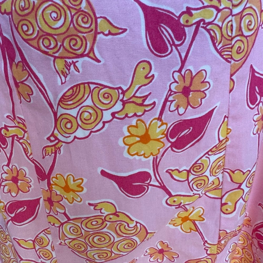 Vintage Lilly Pulitzer Pink and Orange Sleeveless Midi Sundress w/ Turtles- 8 - Picture 3 of 6